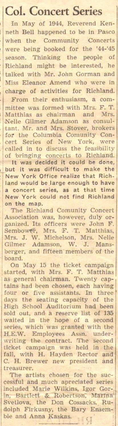 9/3/45 Villager - Page 4 ~ Columbia Community Concert Series